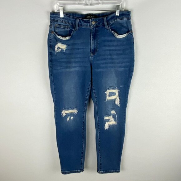 Judy Blue Jeans Womens Plus Destroyed Medium Wash Work Job Career Casual 14 W - Picture 1 of 12